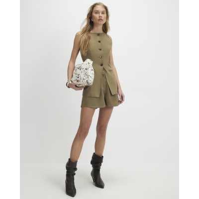 Green Faux Suede Waistcoat