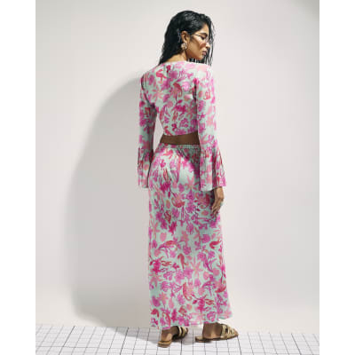 Green Floral Maxi Beach Skirt