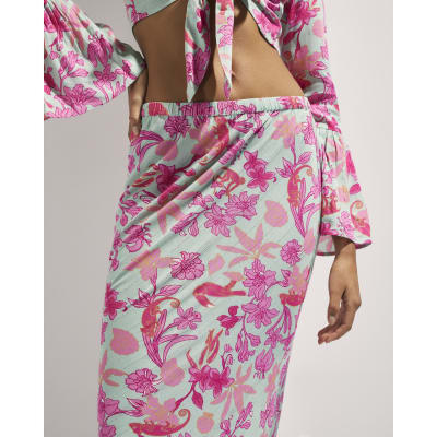 Green Floral Maxi Beach Skirt