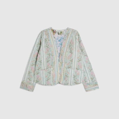 Green Floral Print Quilted Jacket