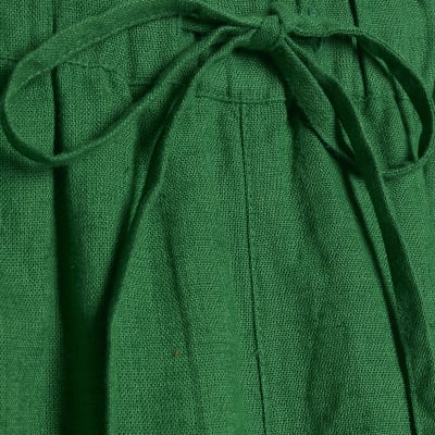 Green Linen Blend Drawstring Tapered Trousers