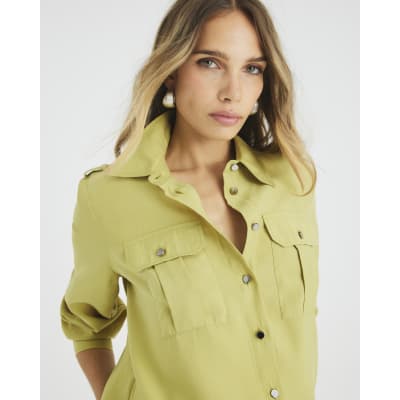Green Long Sleeve Utility Pocket Shirt
