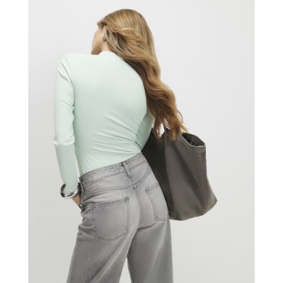 Green Plunge Neckline Long Sleeve Bodysuit