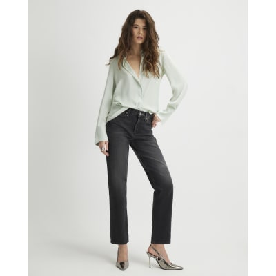 Green Satin Long Sleeve Slim Fit Shirt