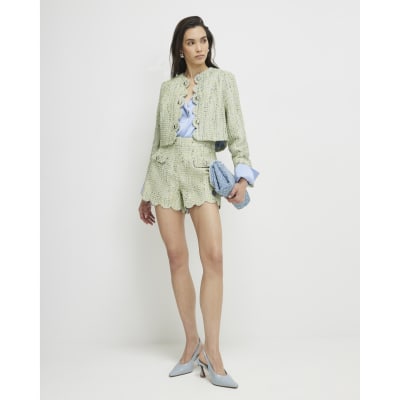 Green Scallop Trim Boucle Trophy Jacket
