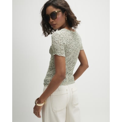 Green Short Sleeve Lace Top