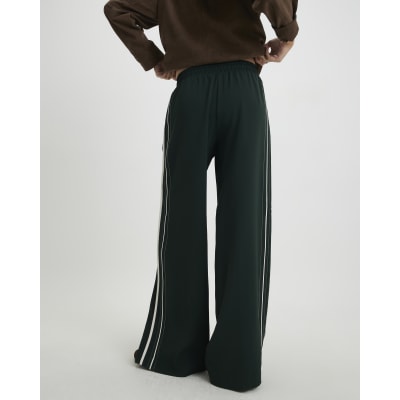 Green Side Stripe Drawstring Wide Leg Joggers