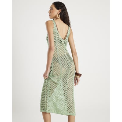 Green Sleeveless Lurex Knit Maxi beach dress