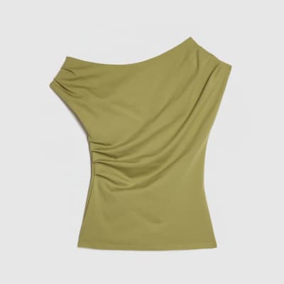 Green Sleeveless Ponte Drape Top