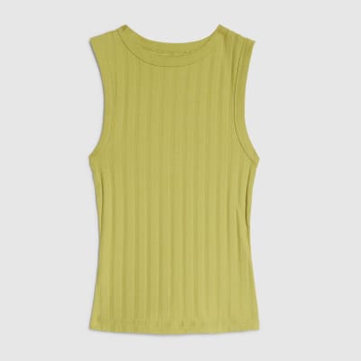 Green Sleeveless Wide Ribbed Tank Top