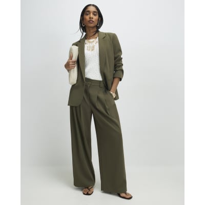 Green Wide Leg Pleated Trousers