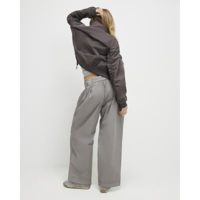 Grey Belted Wide Leg Trousers