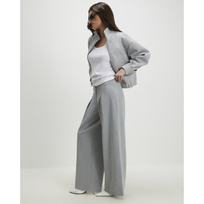 Grey Drawstring Wide Leg Trousers