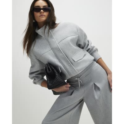 Grey Drawstring Wide Leg Trousers