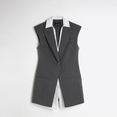 Grey hybrid sleeveless shirt blazer