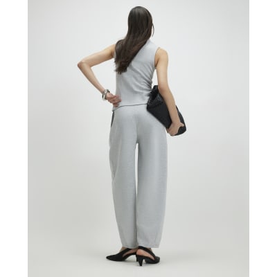 Grey Interlock Barrel Leg Trousers