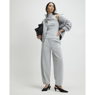 Grey Interlock Barrel Leg Trousers