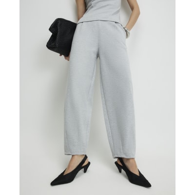 Grey Interlock Barrel Leg Trousers