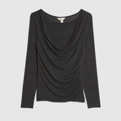 Grey Long Sleeve Drape Layered Top