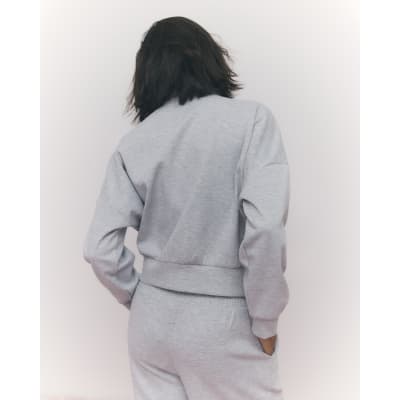 Grey Long Sleeve Zip up Bomber Sweatshirt