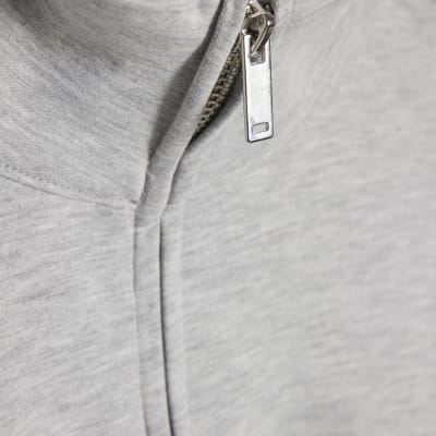 Grey Long Sleeve Zip up Bomber Sweatshirt