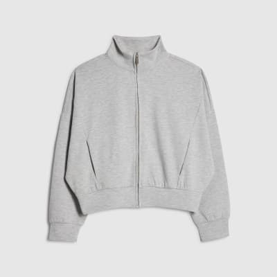 Grey Long Sleeve Zip up Bomber Sweatshirt