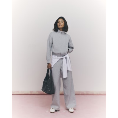 Grey Long Sleeve Zip up Bomber Sweatshirt