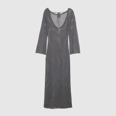 Grey Lurex Long Sleeve Maxi Beach Dress