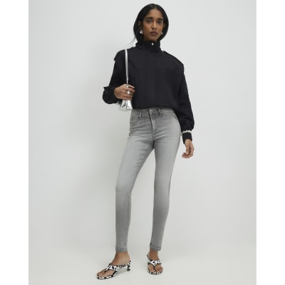 Grey Mid Rise Sculpt Skinny Jeans
