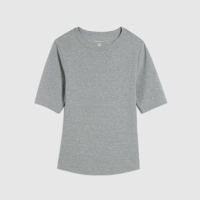 Grey Short Sleeve Cotton Fitted Top