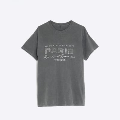 Grey Short Sleeve Paris Studded T-shirt