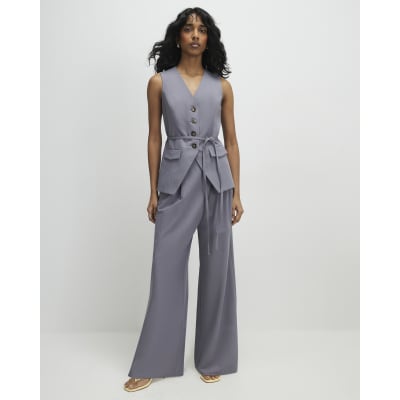 Grey Sleeveless Tie Detail Waistcoat