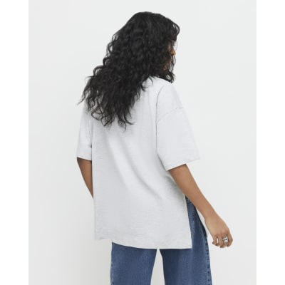 Grey Split Hem Boyfriend Fit T-shirt