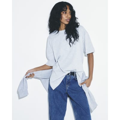 Grey Split Hem Boyfriend Fit T-shirt