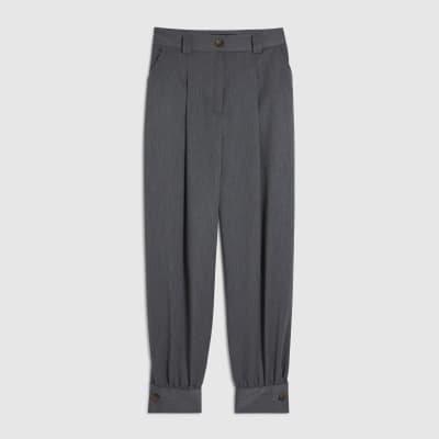 Grey Tailored Barrel Leg Trousers