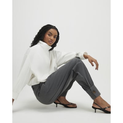 Grey Tailored Barrel Leg Trousers