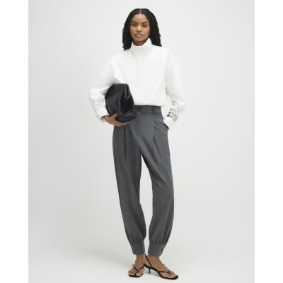 Grey Tailored Barrel Leg Trousers