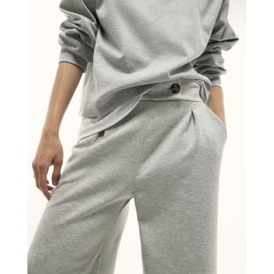 Grey Tailored Jersey Wide Leg Trousers