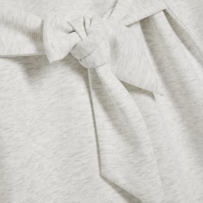 Grey Tie Front Mini Sweatshirt Dress