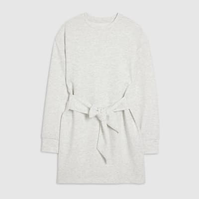 Grey Tie Front Mini Sweatshirt Dress
