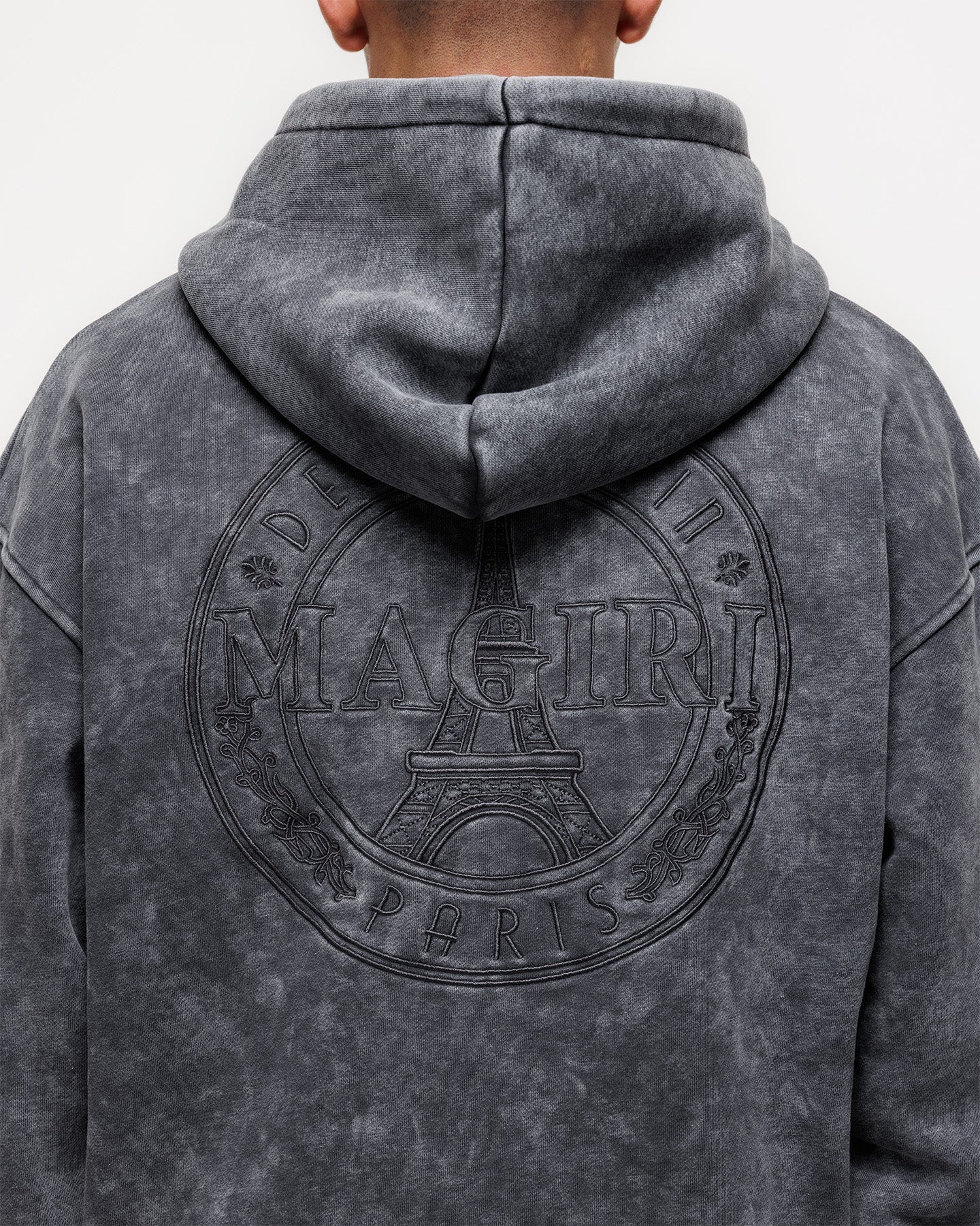 Magiri Embroidered Acid Wash Hoodie & Jogger Tracksuit in Washed Grey
