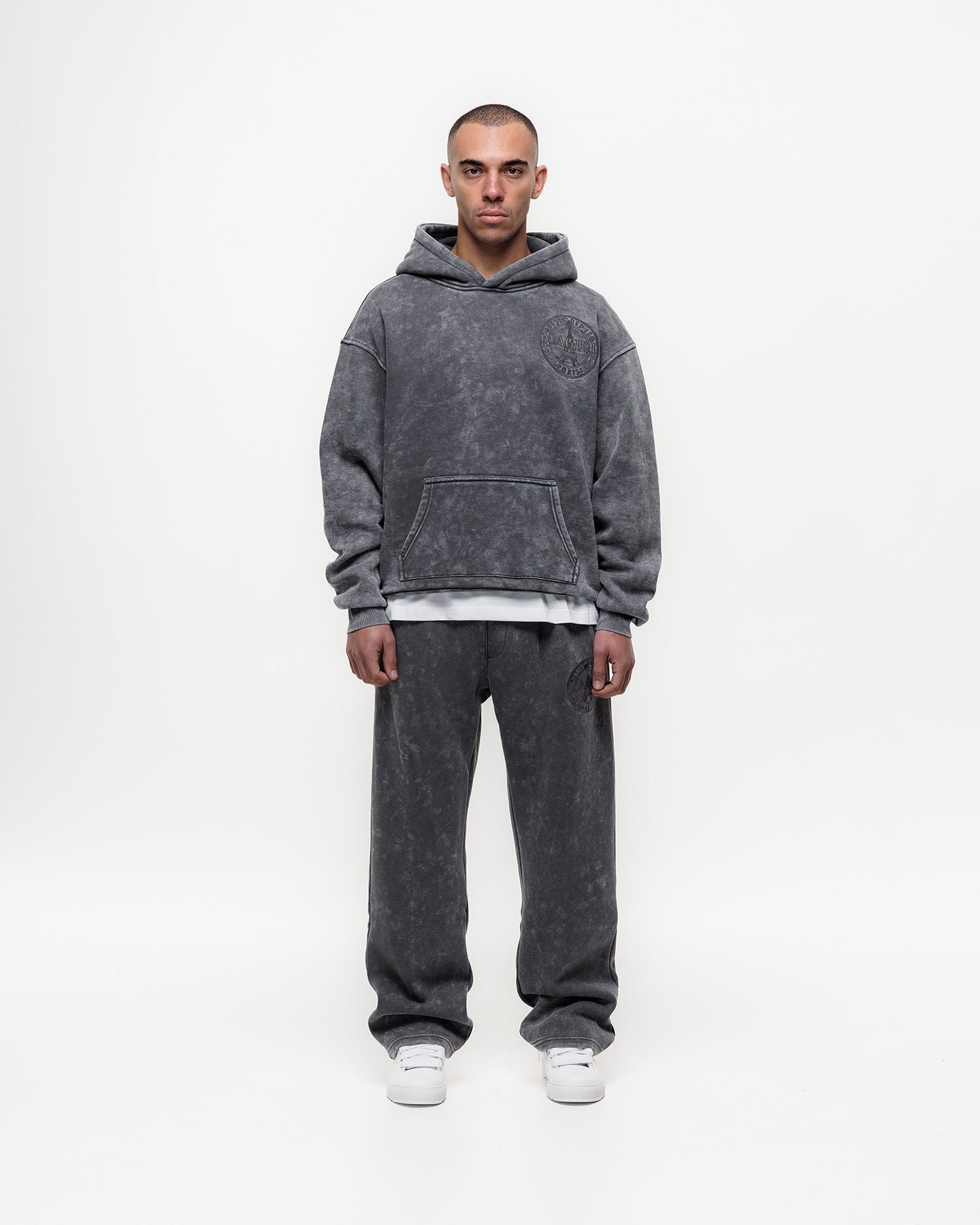 Magiri Embroidered Acid Wash Joggers in Washed Grey