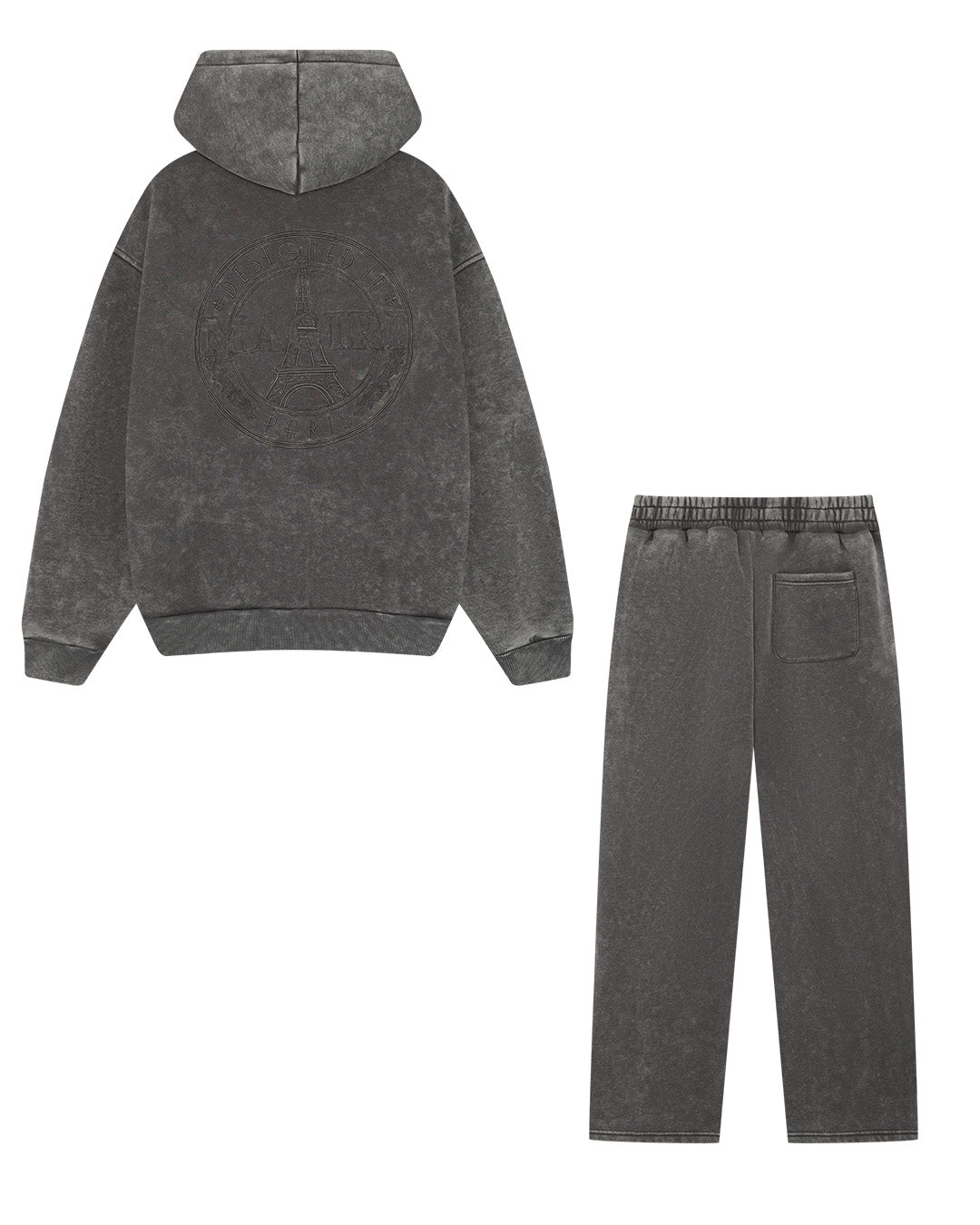 Magiri Embroidered Acid Wash Hoodie & Jogger Tracksuit in Washed Grey