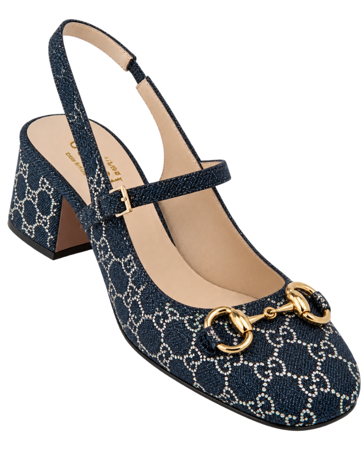 Gucci Horsebit GG Crystal Denim Slingback Pump
