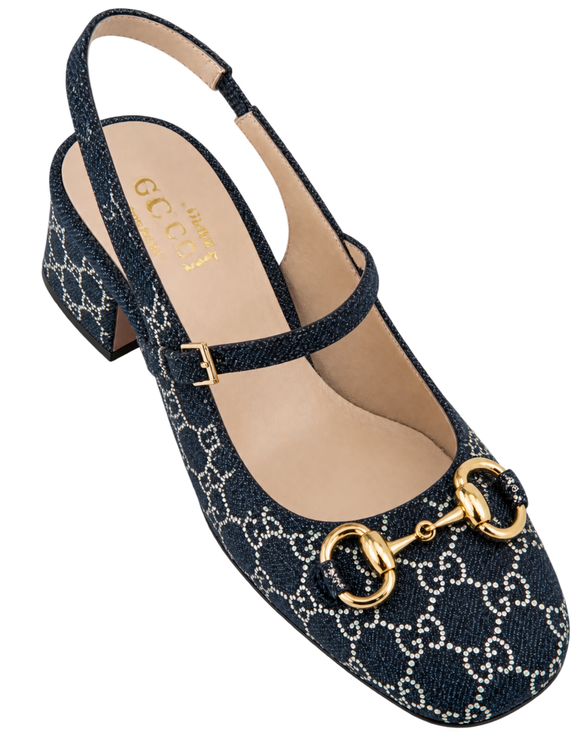 Gucci Horsebit GG Crystal Denim Slingback Pump