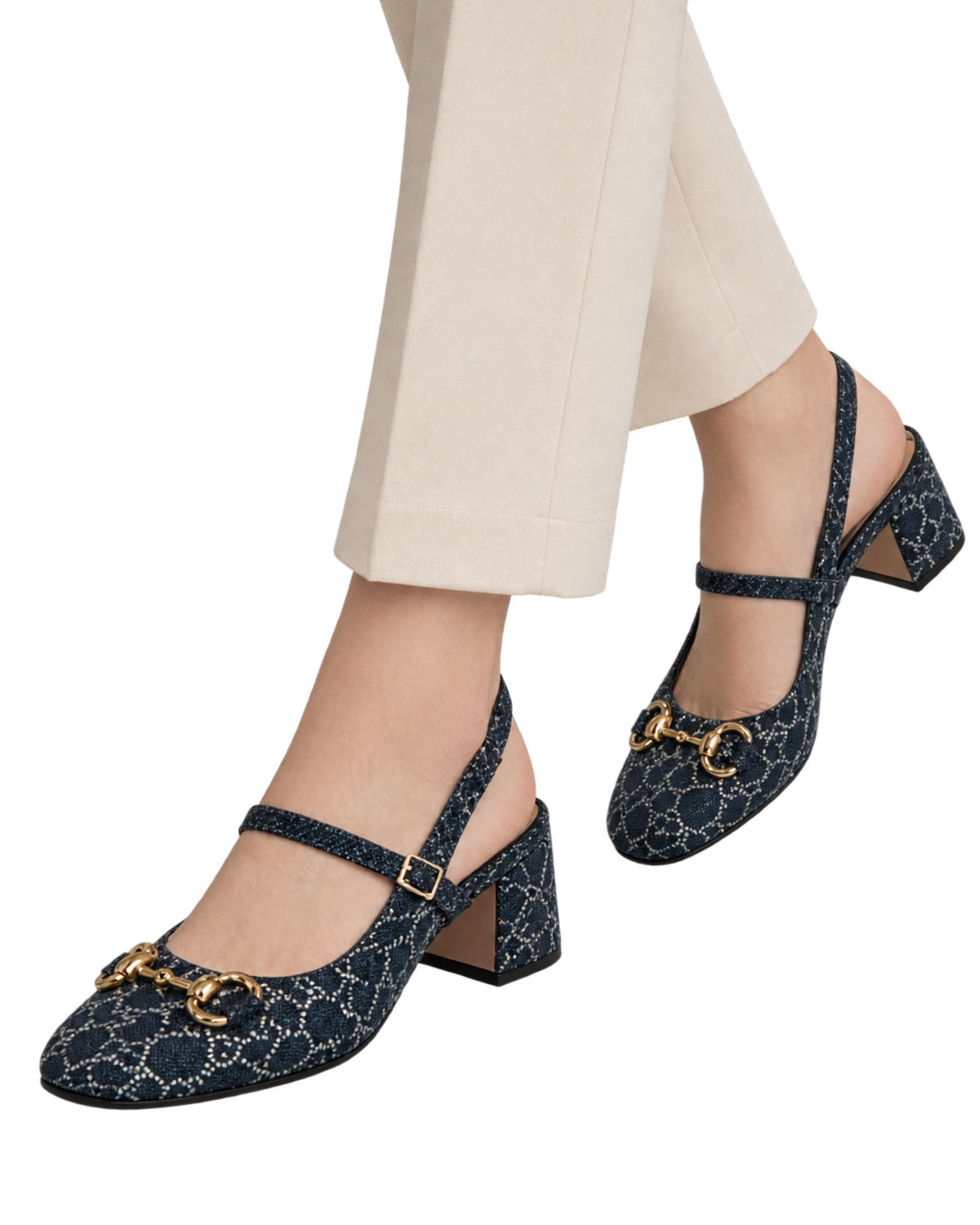 Gucci Horsebit GG Crystal Denim Slingback Pump