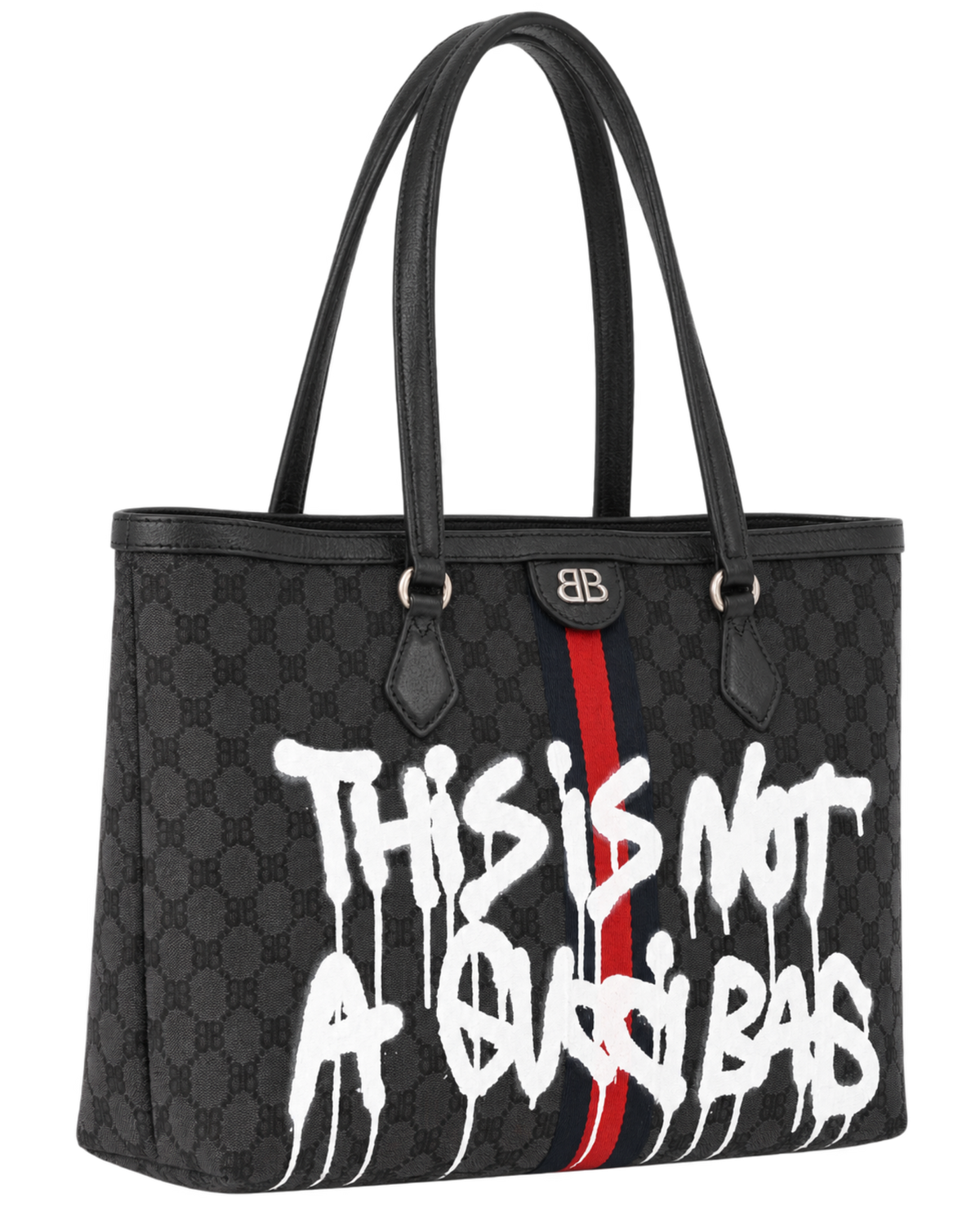 Gucci X BALENCIAGA BB Monogram Web Graffiti Medium Ophidia Shopping Tote Beige New Acero