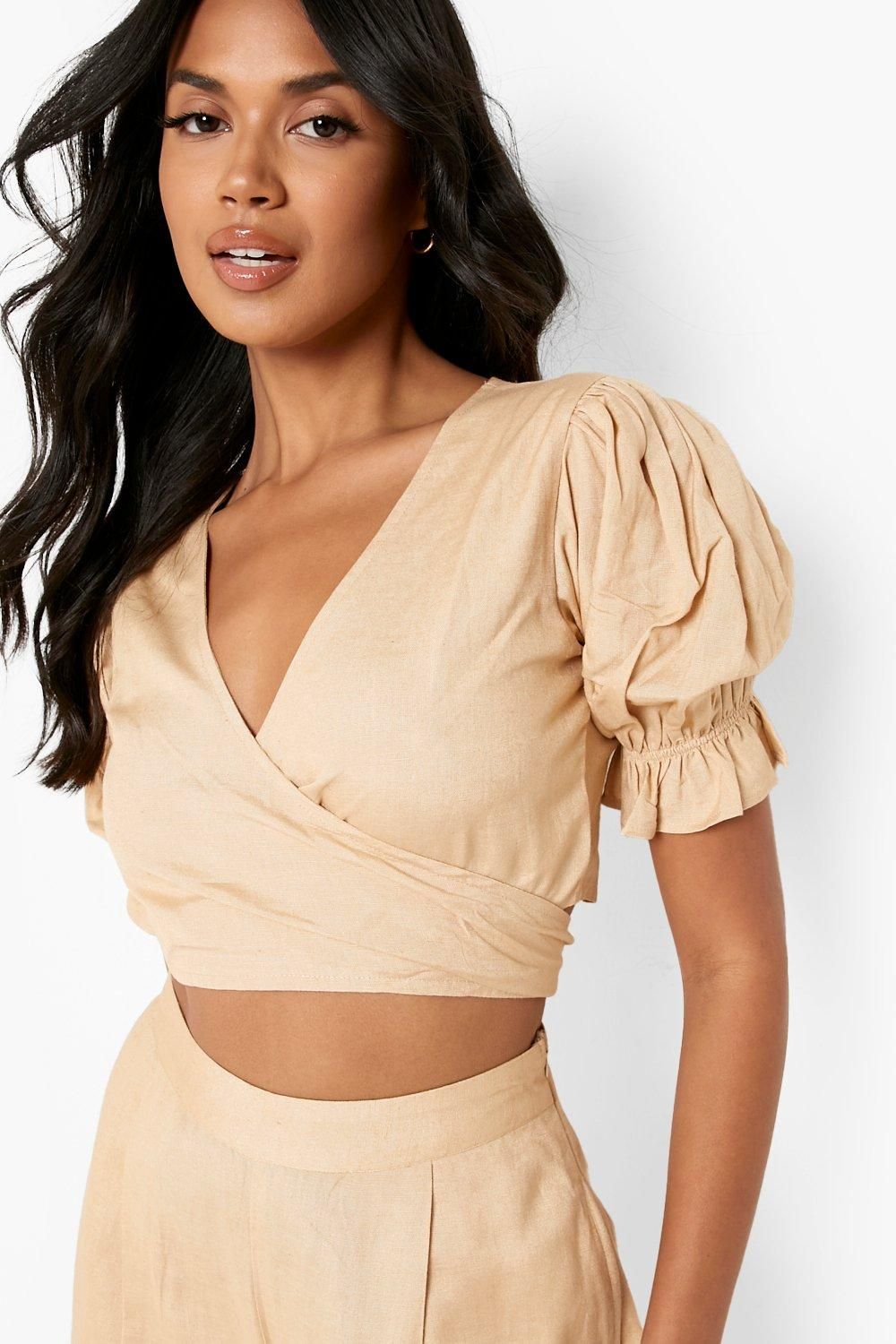 Linen Look Wrap Crop Top