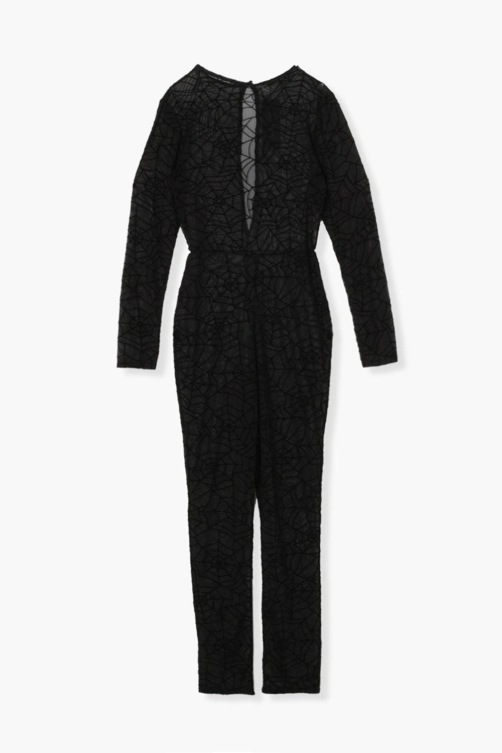 Halloween Cobweb Flock Mesh Jumpsuit