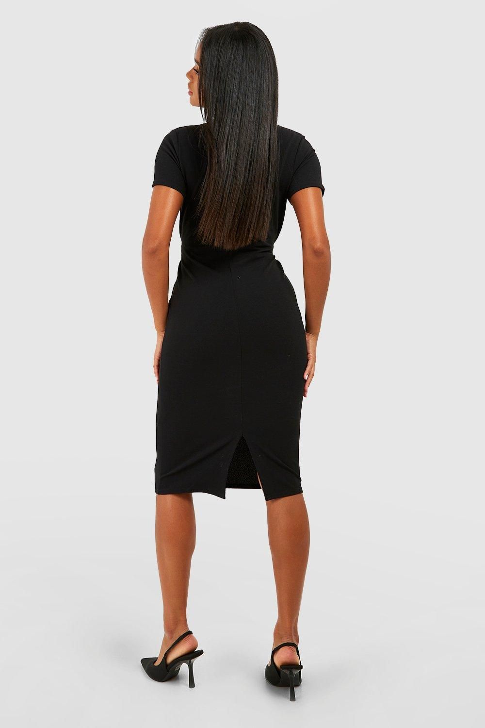 Jersey Crepe Pleat Front Belted Midi Dress